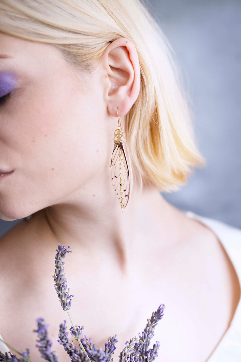 Boucles D'oreilles Vintage Art Nouveau - Style édouardien - Fait Main - Doré Et Verre