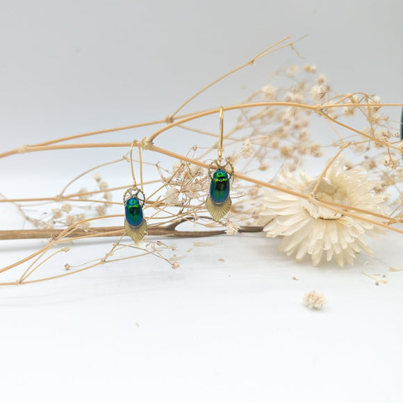 Victorian rehab - Boucle d'oreille scarabée vert - bijoux véritable scarabée- bijoux art nouveau