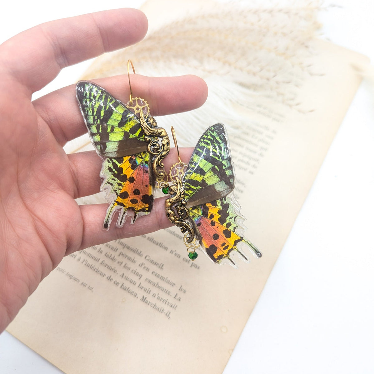 Boucles D'oreilles Papillon Opaline De Feu Le Bijou Français - Pendantes, Dormeuses, Acier Inox, Neuves