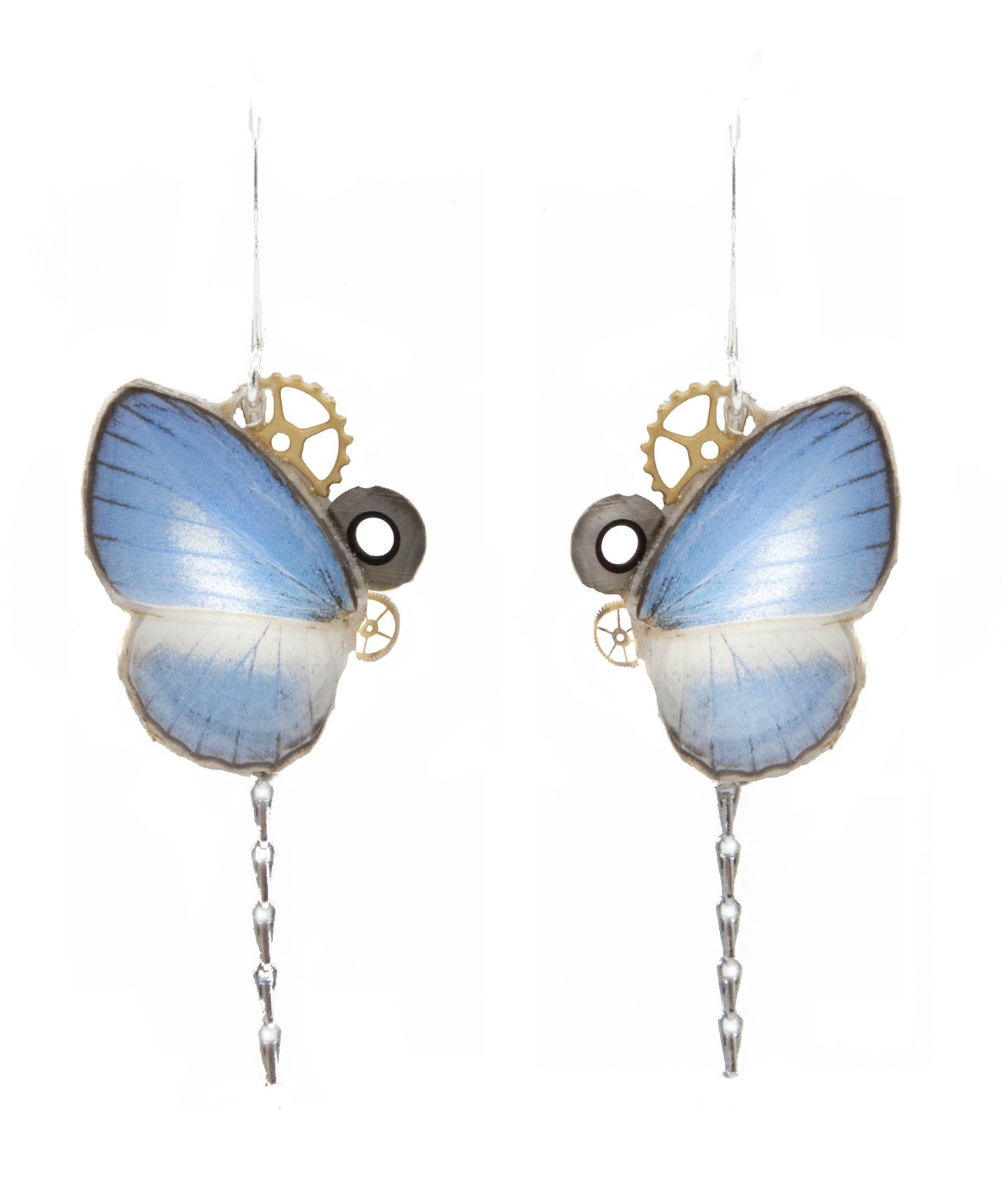 Détail boucles Aponi Jamides Euchylas bleu ciel blanc – engrenage montre ancienne fait main Hérault
