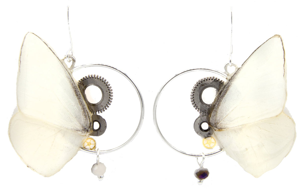 Boucles d'oreille Minimago Albina blanc doré – bijou Art Nouveau fait main France Victorian Rehab