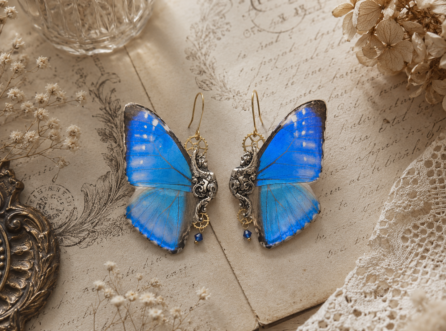 Boucles d'oreille Sphynx Morpho Zephyritis dorées – bijou Art Nouveau Victorian Rehab