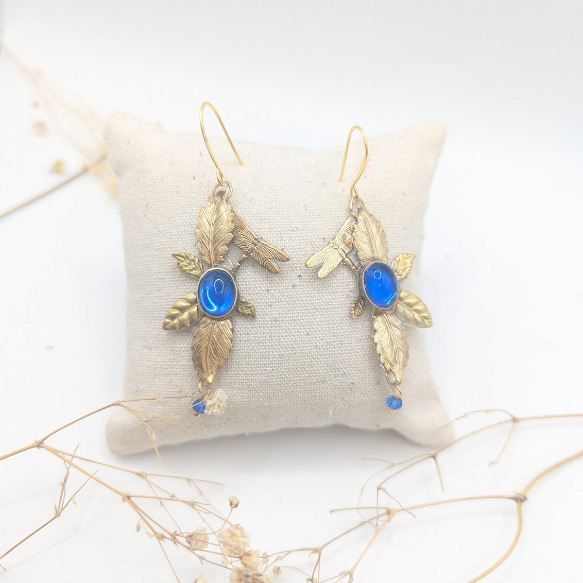 boucles en verre de murano et feuille esprit féérique et  art nouveau