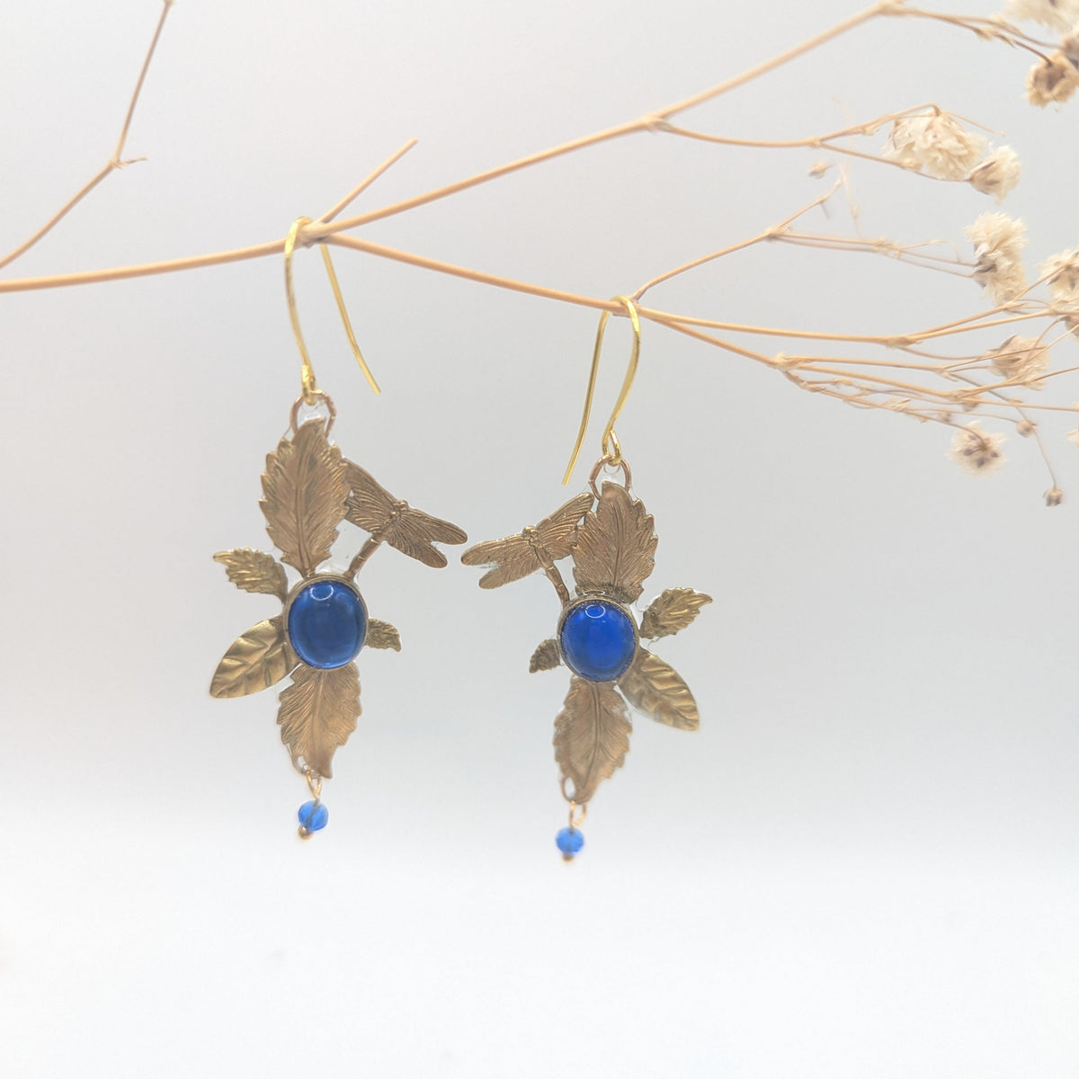 boucles en verre de murano et feuille esprit féérique et  art nouveau