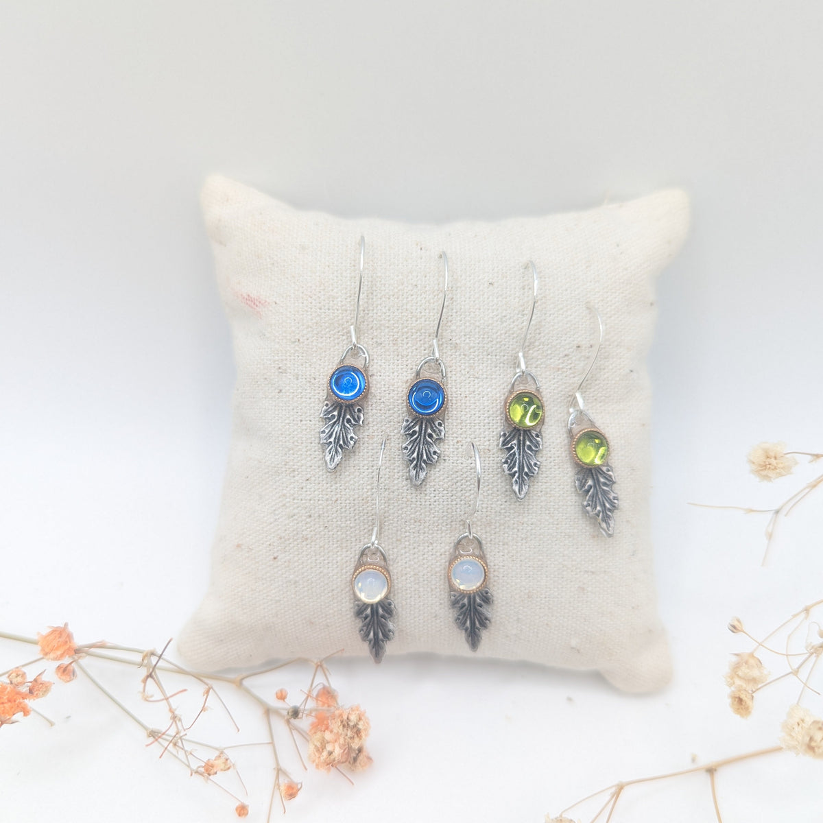 boucles en verre de murano et feuille esprit féérique et  art nouveau