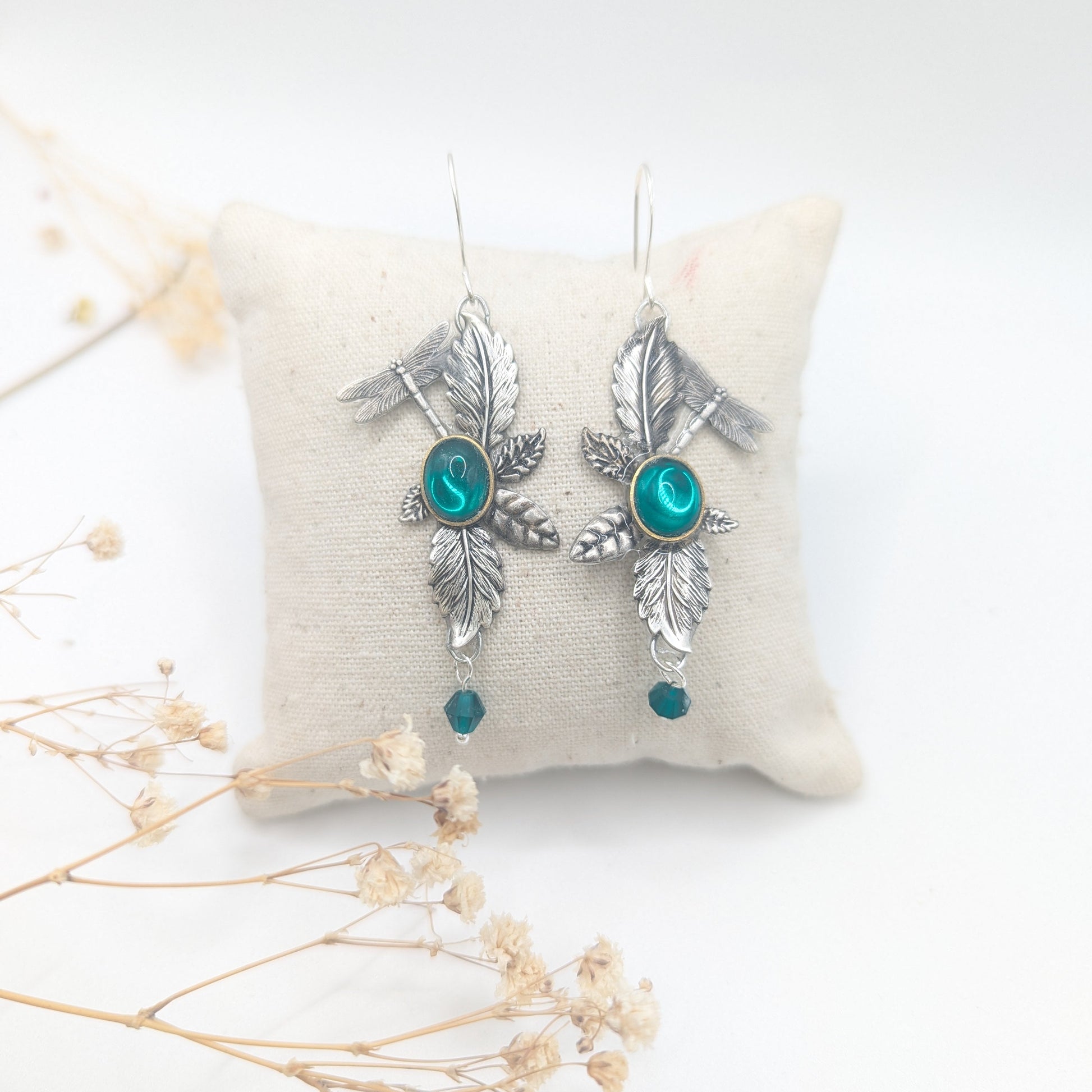 boucles en verre de murano et feuille esprit féérique et  art nouveau