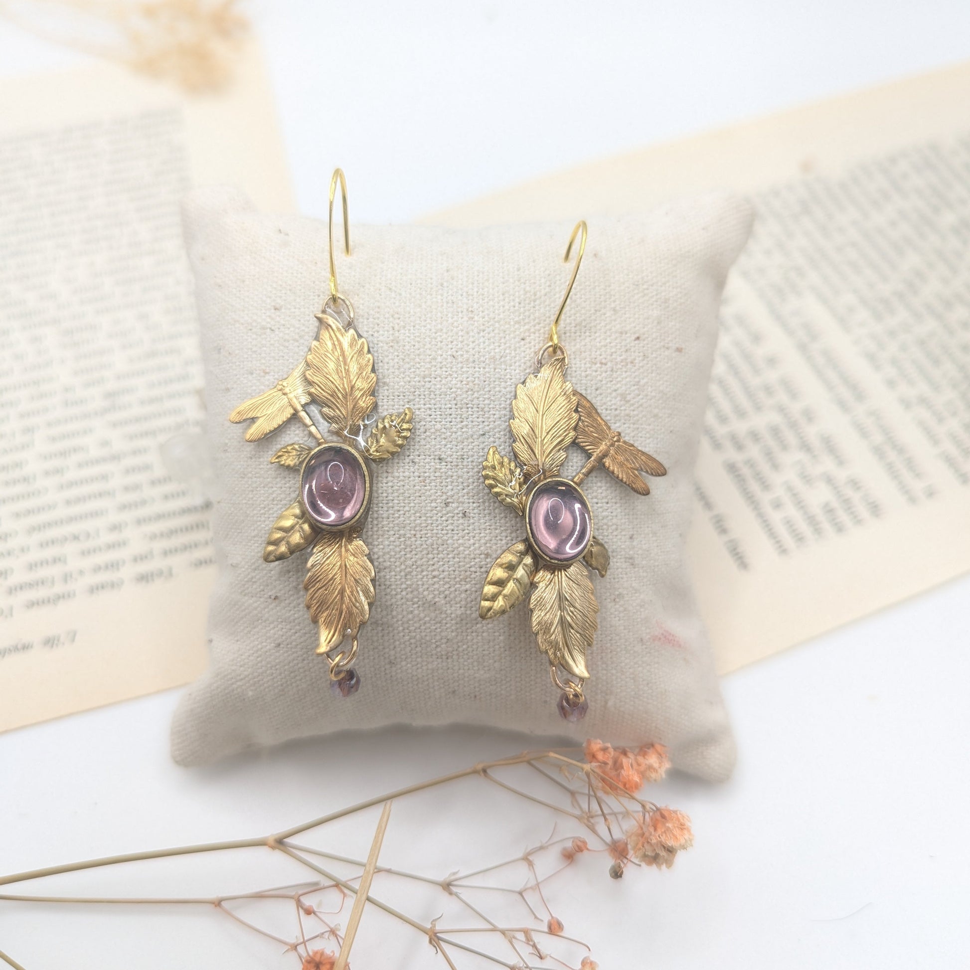 boucles en verre de murano et feuille esprit féérique et  art nouveau