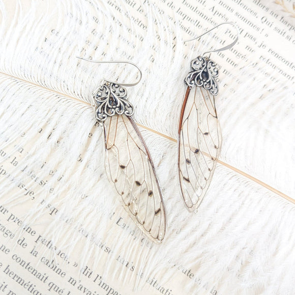 Boucles d'oreille art nouveau  ailes de cigales veritable bijoux féérique cabinet de curiosité