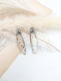 Boucles d'oreille ailes de cigale veritable avec motid art nouveau argenté