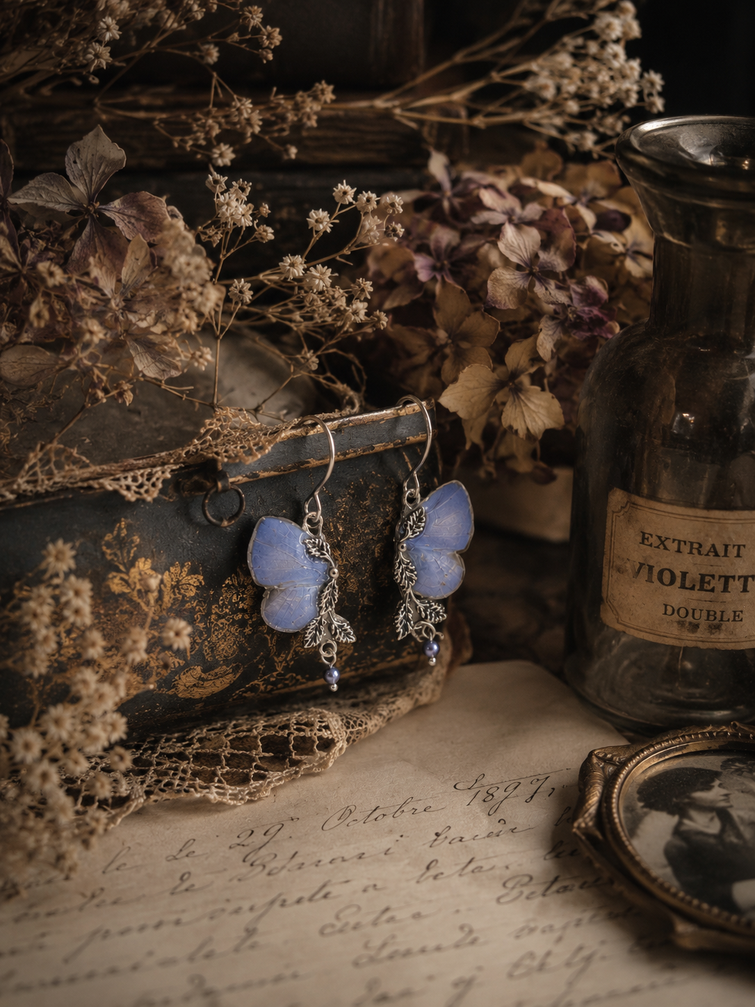 Boucles Naturalia Udara Dilecta lavande monture argentée – bijou fait main Victorian Rehab