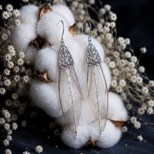 Boucles d'oreille Baroco ailes de cigale dorées – estampe baroque ailes de fée | Victorian Rehab