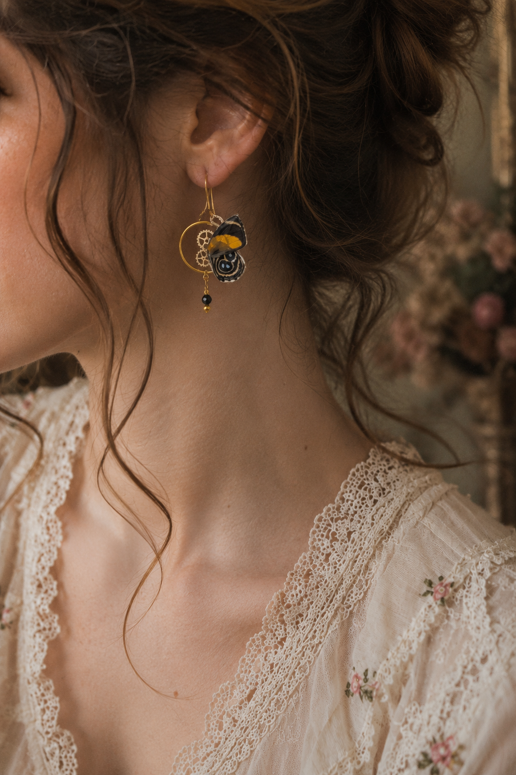 Boucles Minimago Callicore Eunomia version argentée – bijou Art Nouveau fait main Hérault Victorian Rehab