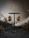 Détail boucles Minimago Callicore Eunomia – aile papillon orange noir laiton doré engrenage montre fait main