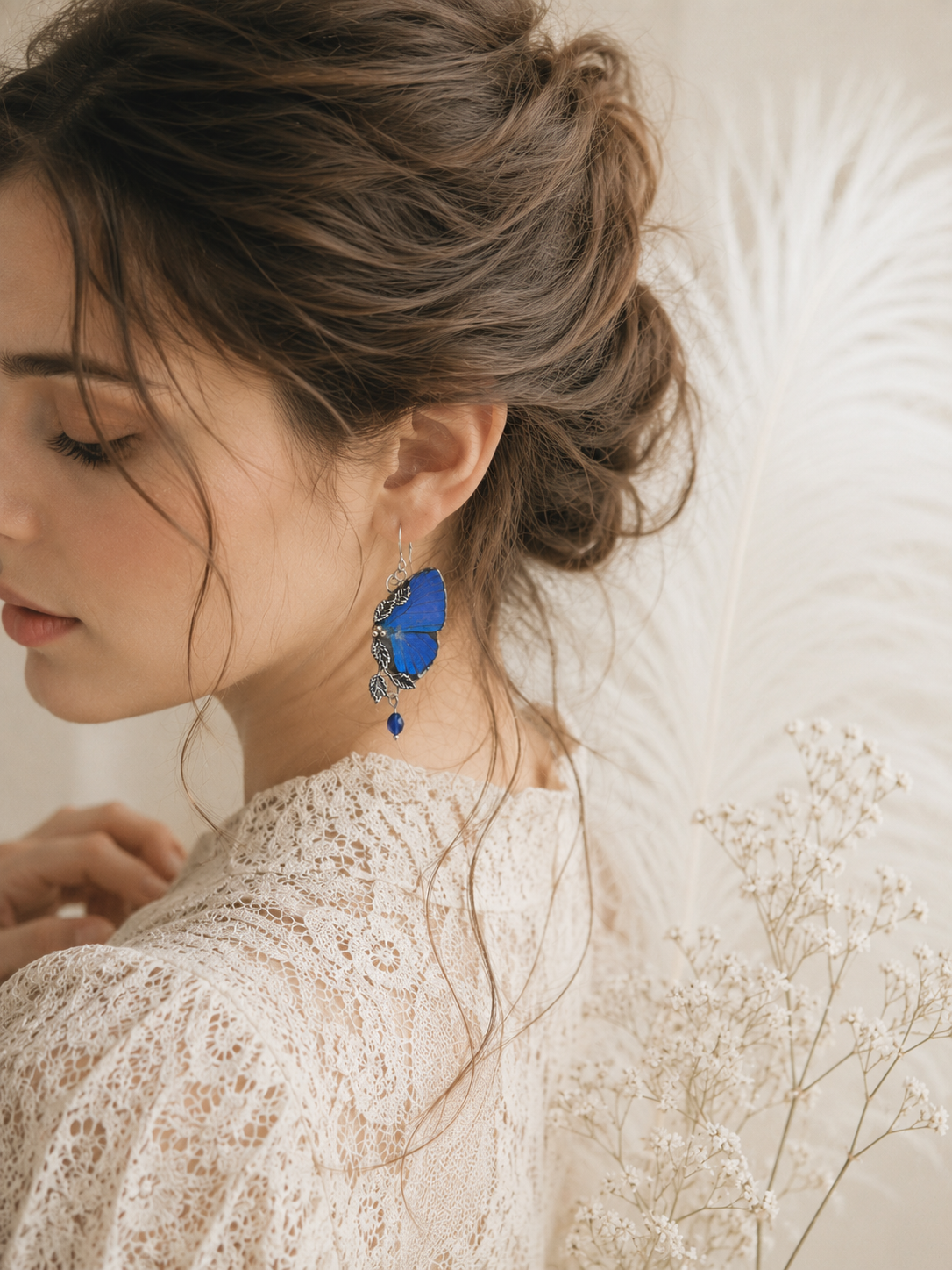 Boucles Naturalia Hypochrysops bleu roi monture argentée – bijou fait main Victorian Rehab