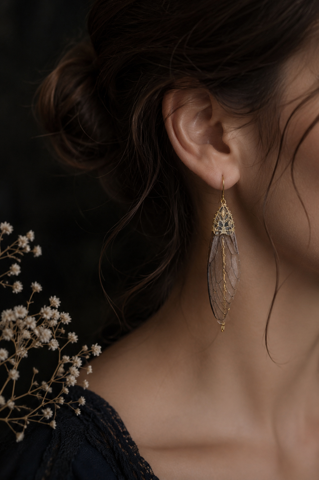 Boucles Baroco ailes de cigale portées – bijou fairycore Art Nouveau Victorian Rehab