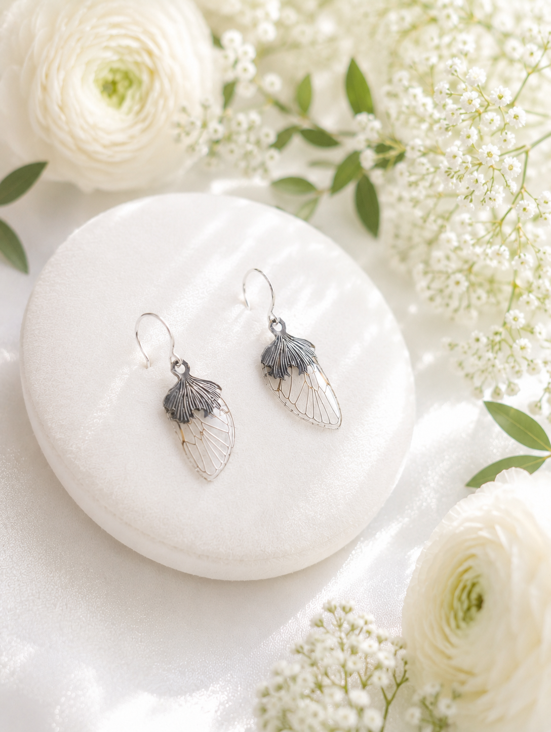 Boucles d'oreille "Lyrie" ailes de cigales simple argenté