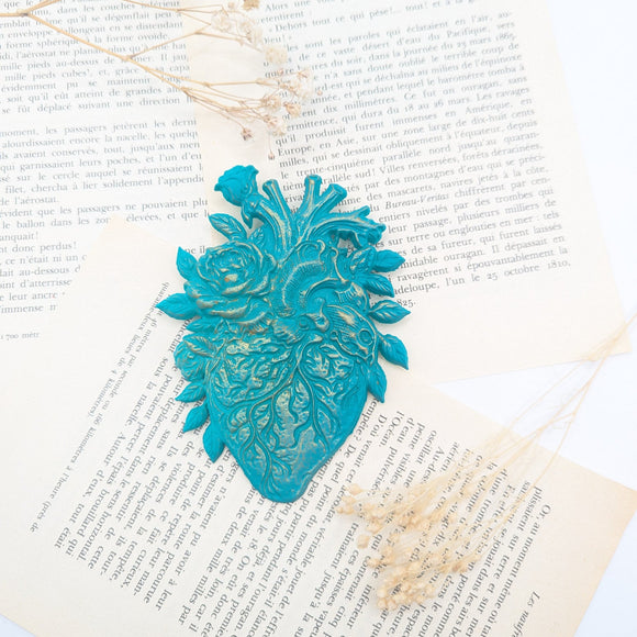 Coeur anatomique vert fluo couleur Frida Khalo
