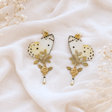 Boucles d'oreille Loreleï papillon Calypso ailes de fée noir blanc doré