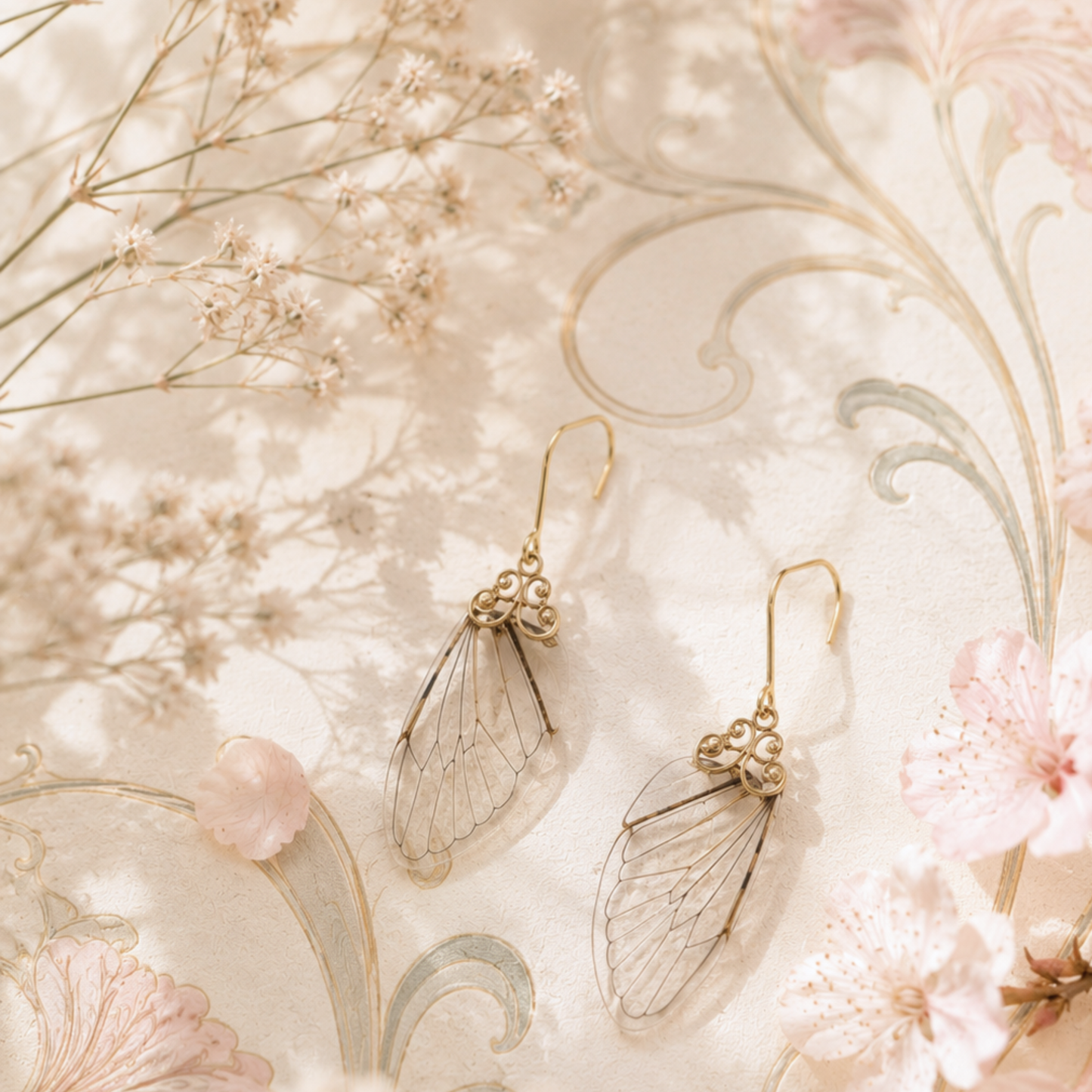 Boucles Pixie mini ailes de cigale argentées – bijou discret éthéré Victorian Rehab