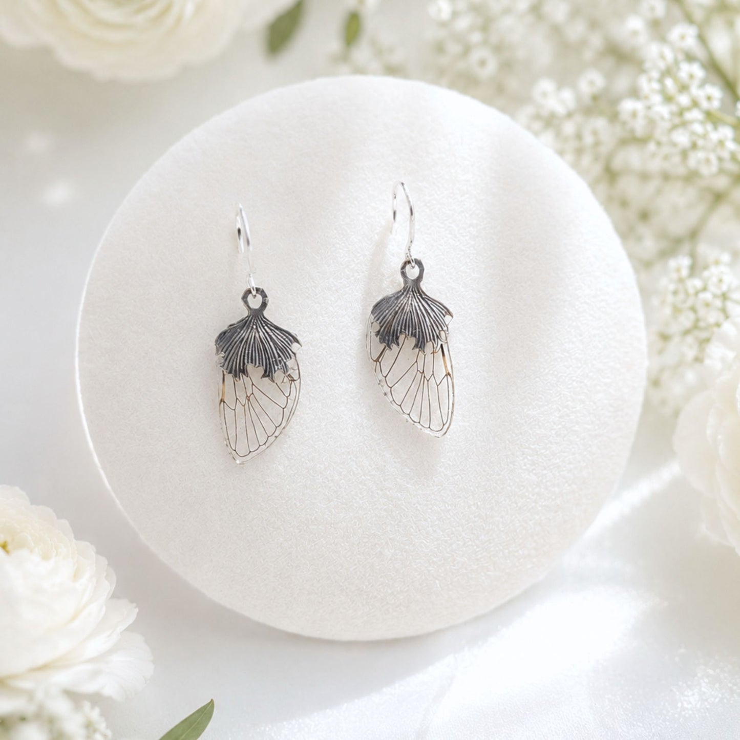Boucles d'oreille "Lyrie" ailes de cigales simple argenté