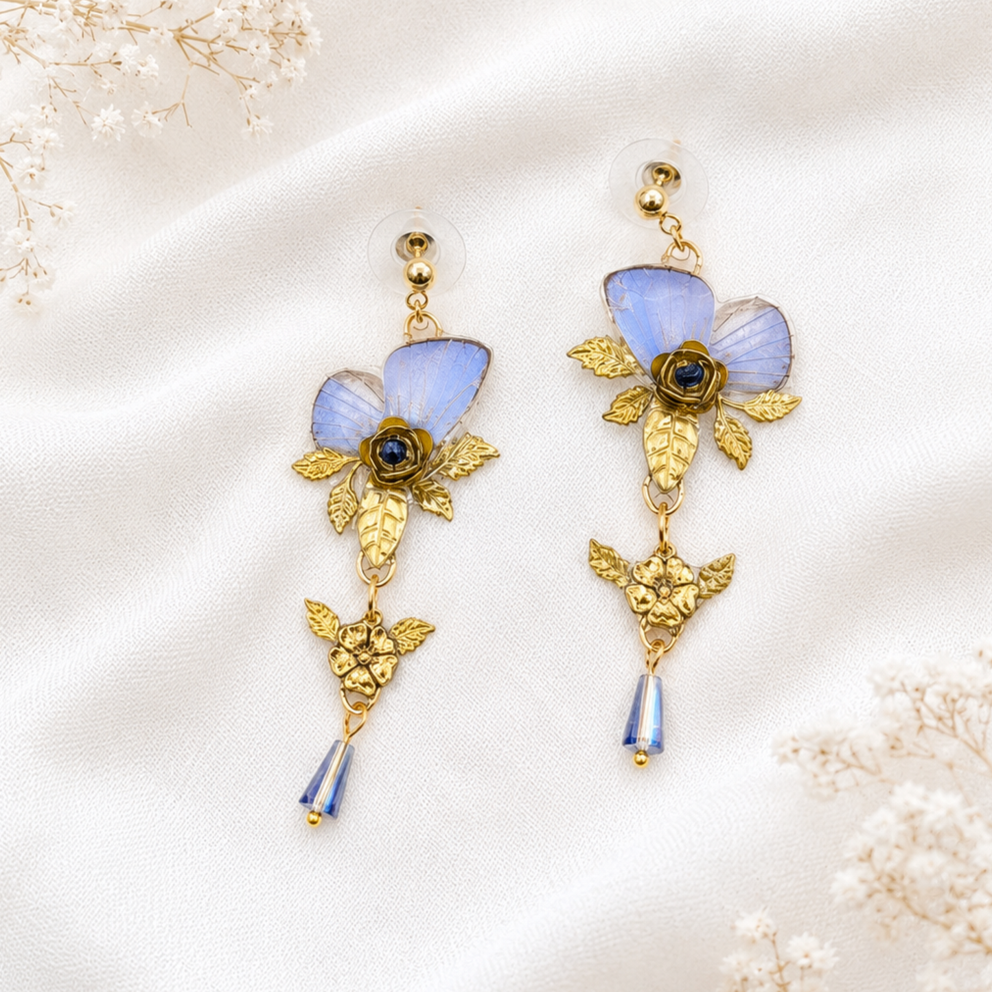 Boucles d'oreille Loreleï papillon lavande ailes de fée doré