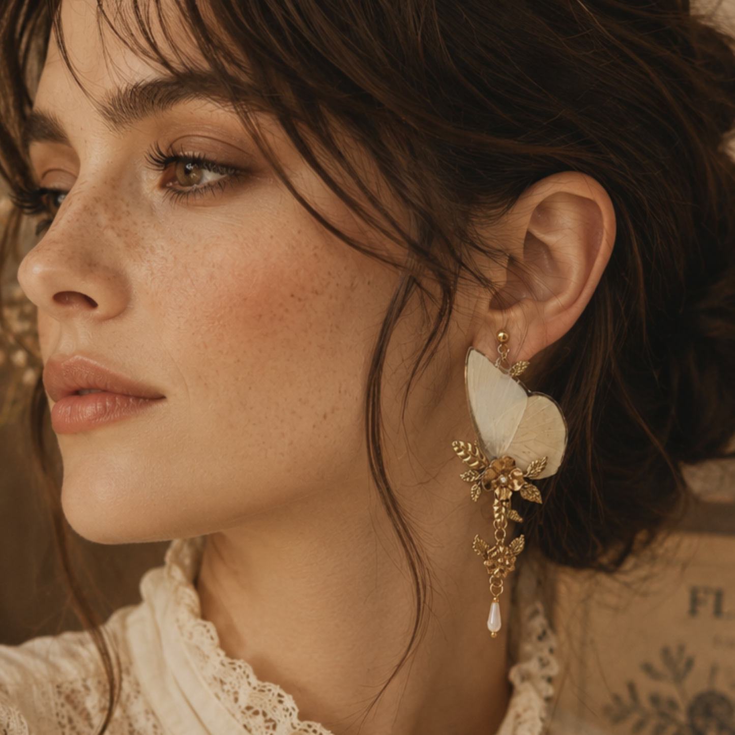 Boucles d'oreille Loréleï papillon Appias Albina blanc nacré – bijou Art Nouveau | Victorian Rehab