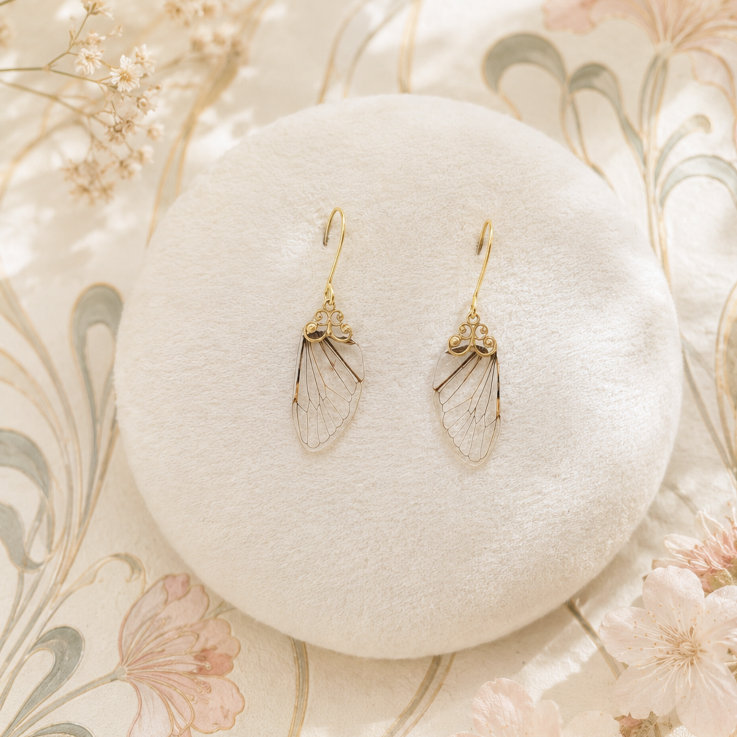 Boucles d'oreille Pixie mini ailes de cigale dorées – bijou éthéré ailes de fée | Victorian Rehab