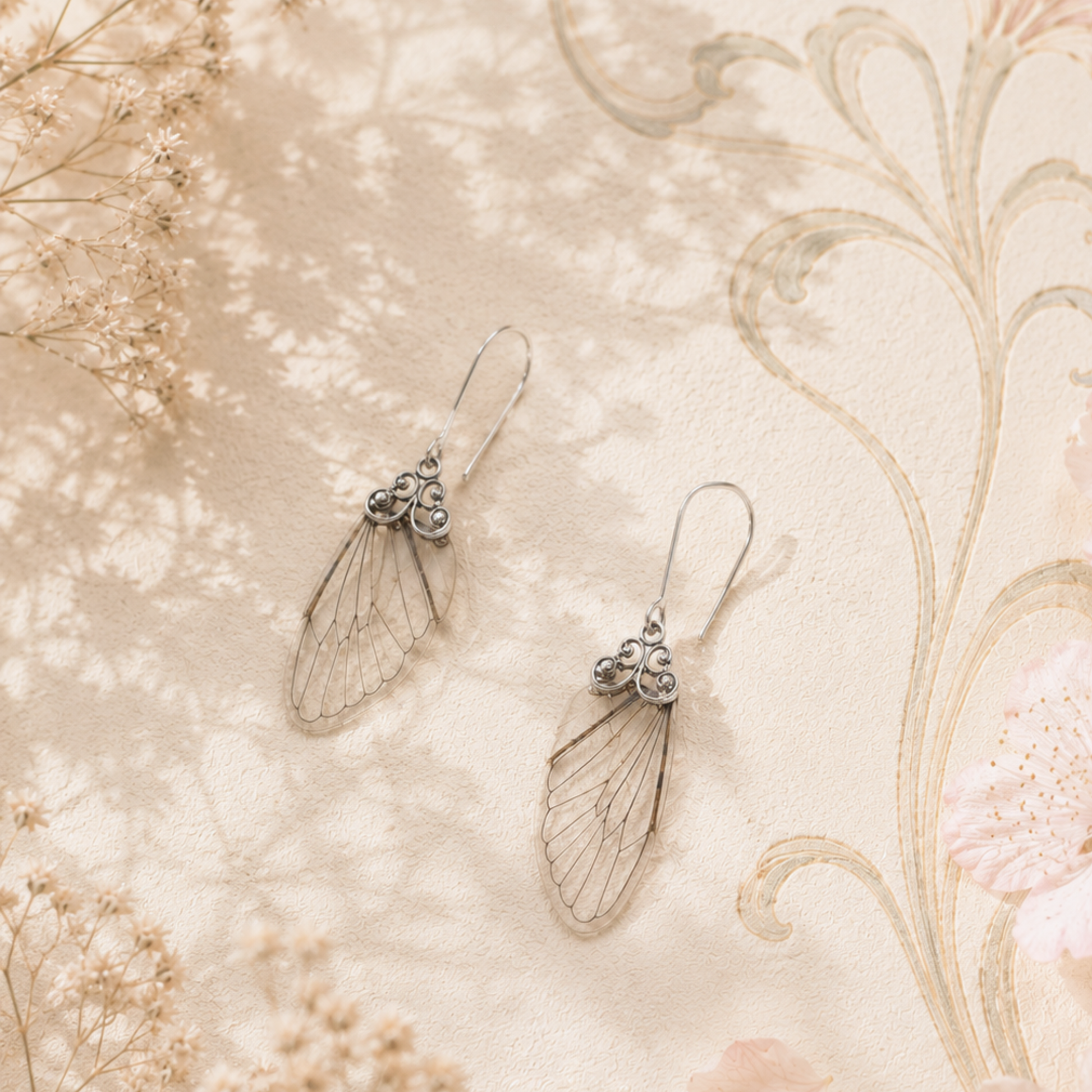 Détail boucles Pixie – mini aile de cigale transparente estampe Art Nouveau Victorian Rehab