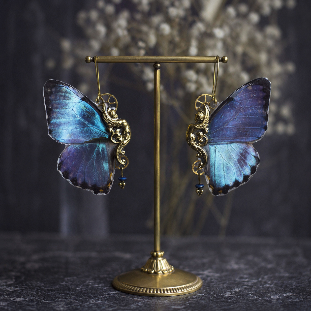 Boucles d'oreille Sphynx Morpho Portis dorées – bijou Art Nouveau Victorian Rehab