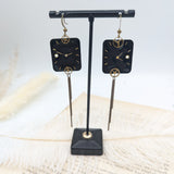 //SOLDES// Boucles d'oreille longue cadran noir 2