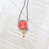 //SOLDES// Sautoir Jules Verne engrenages et cadran rouge