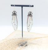 Boucles d'oreilles art nouveau argentées- ailes de cigale véritables style "Mucha"