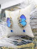 Boucles d'oreille Mucha portées – véritables ailes papillon bleu Art Nouveau Victorian Rehab