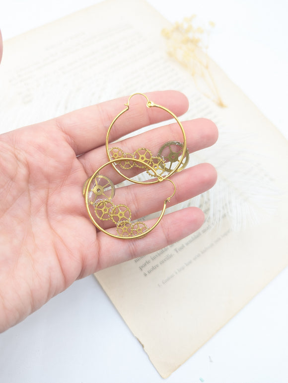 //VENTE PRIVEE// Boucles d'oreille créoles engrenage