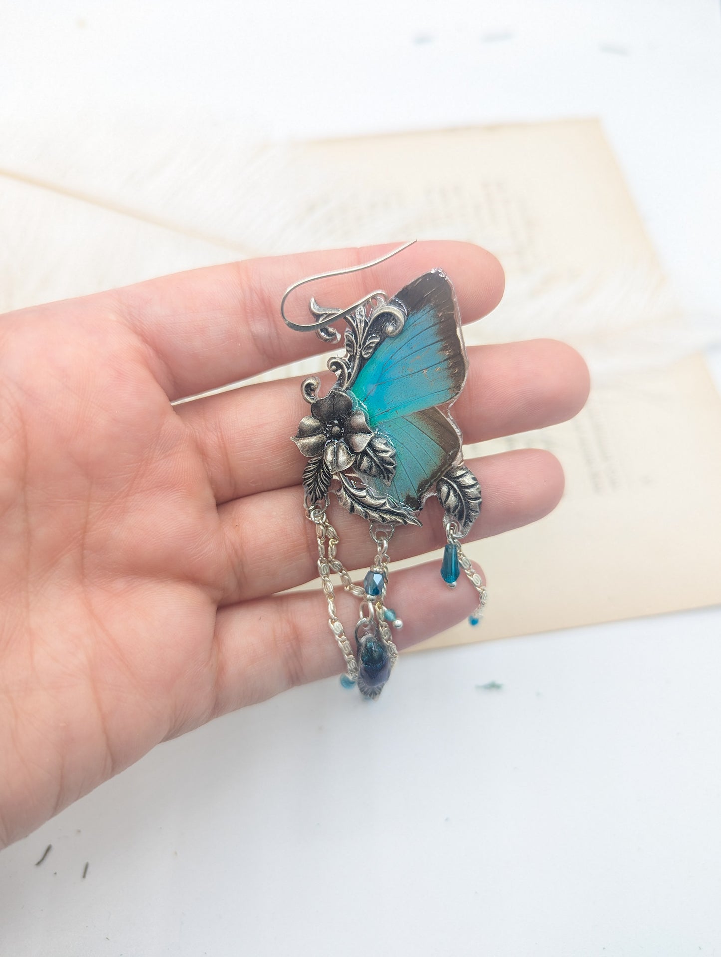 Bijou unique boucles Naturalia GM Marcias bleu argenté – Victorian Rehab atelier Hérault