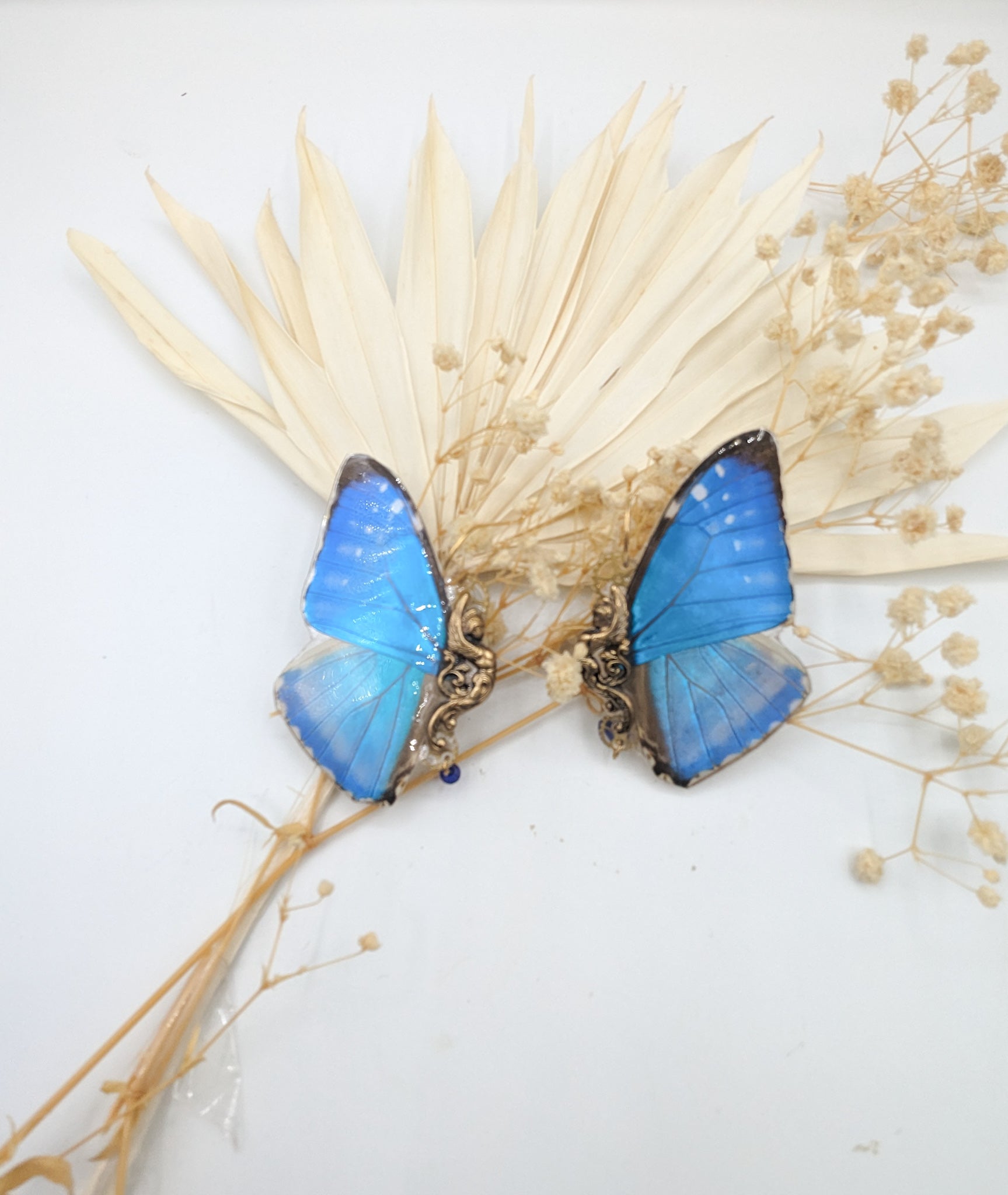 Boucles D'oreilles Papillons Turquoise En émail - Style Printanier, Dormeuses, Fantaisie