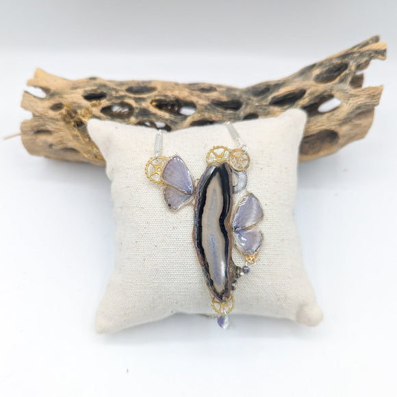 //VENTE PRIVEE// Collier Agate papillon lavande