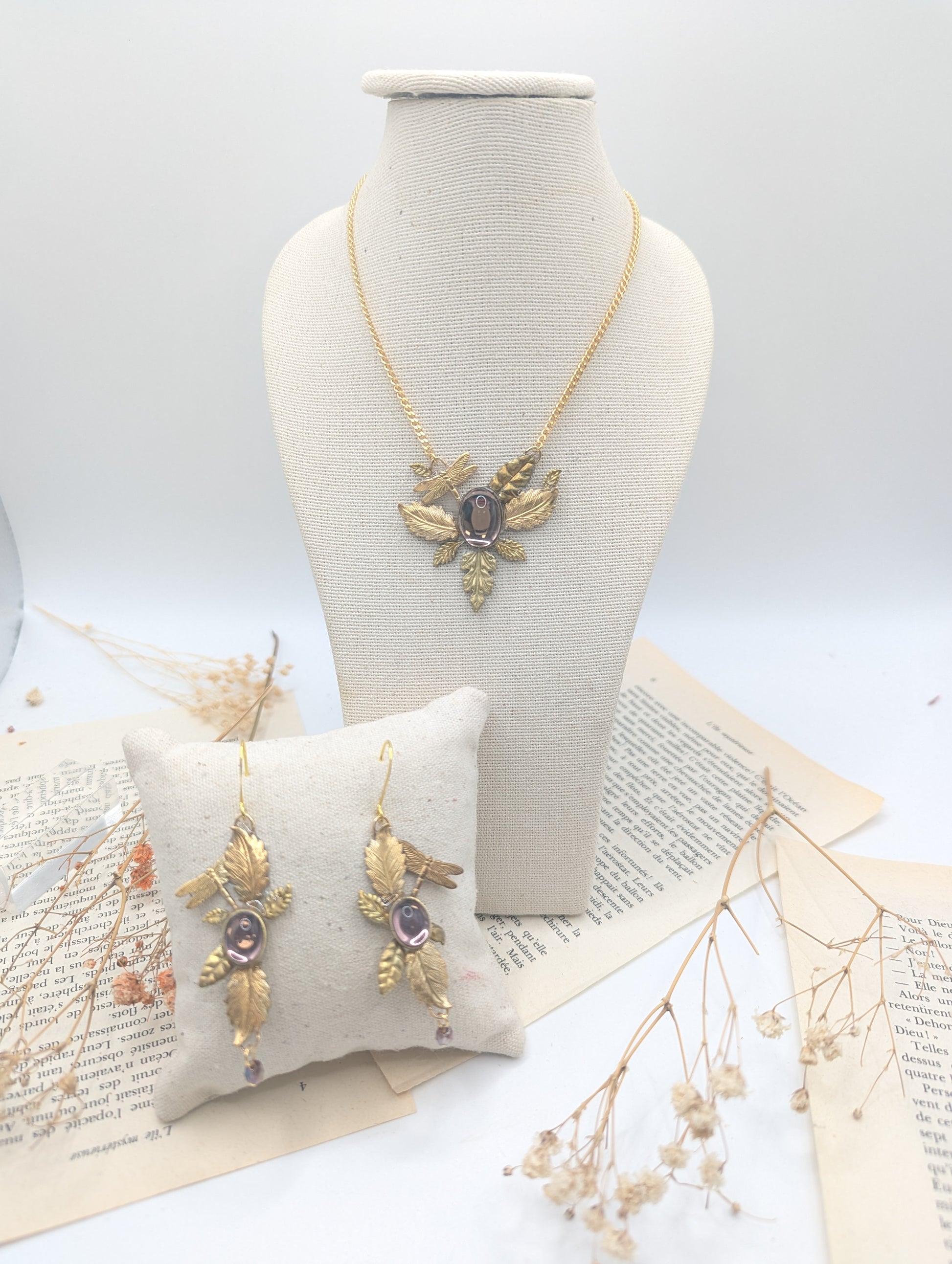 boucles en verre de murano et feuille esprit féérique et  art nouveau