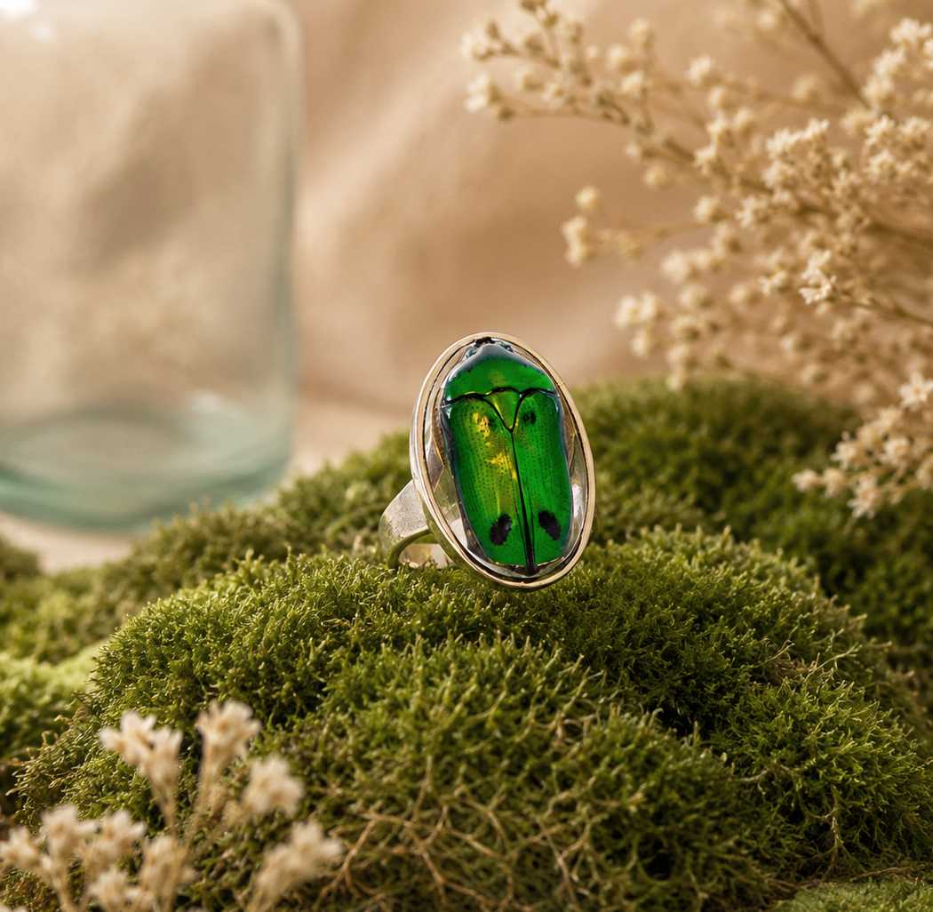 Bague Khépri version bronze – véritable scarabée vert | Victorian Rehab