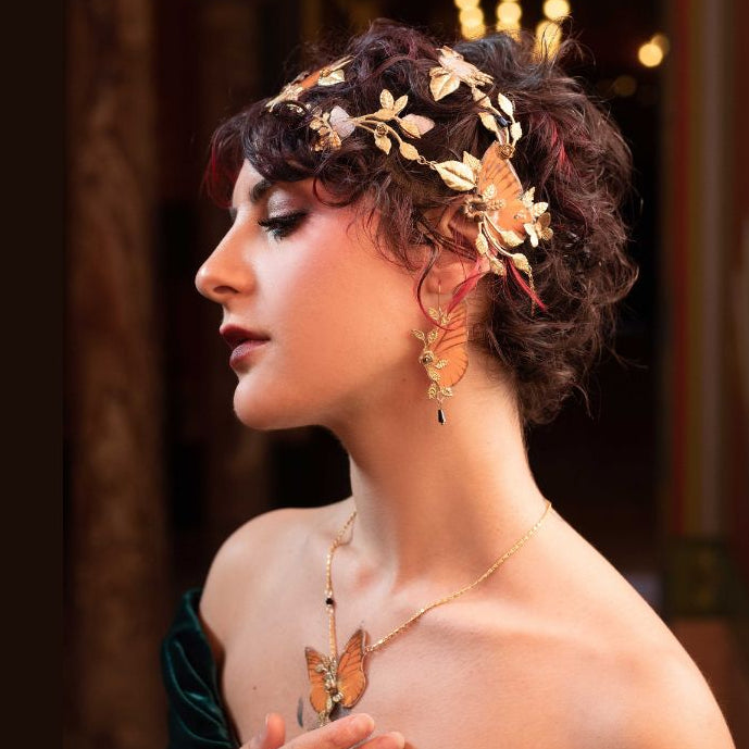 Boucles d'oreille Art Nouveau véritables ailes papillon orange noir – Victorian Rehab