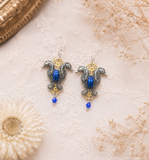 Boucles d'oreille Odyssée Bleue – véritable scarabée & estampes hippocampe