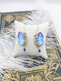 Parure boucles Mucha Arhopala bleu doré – bijou fait main France Victorian Rehab