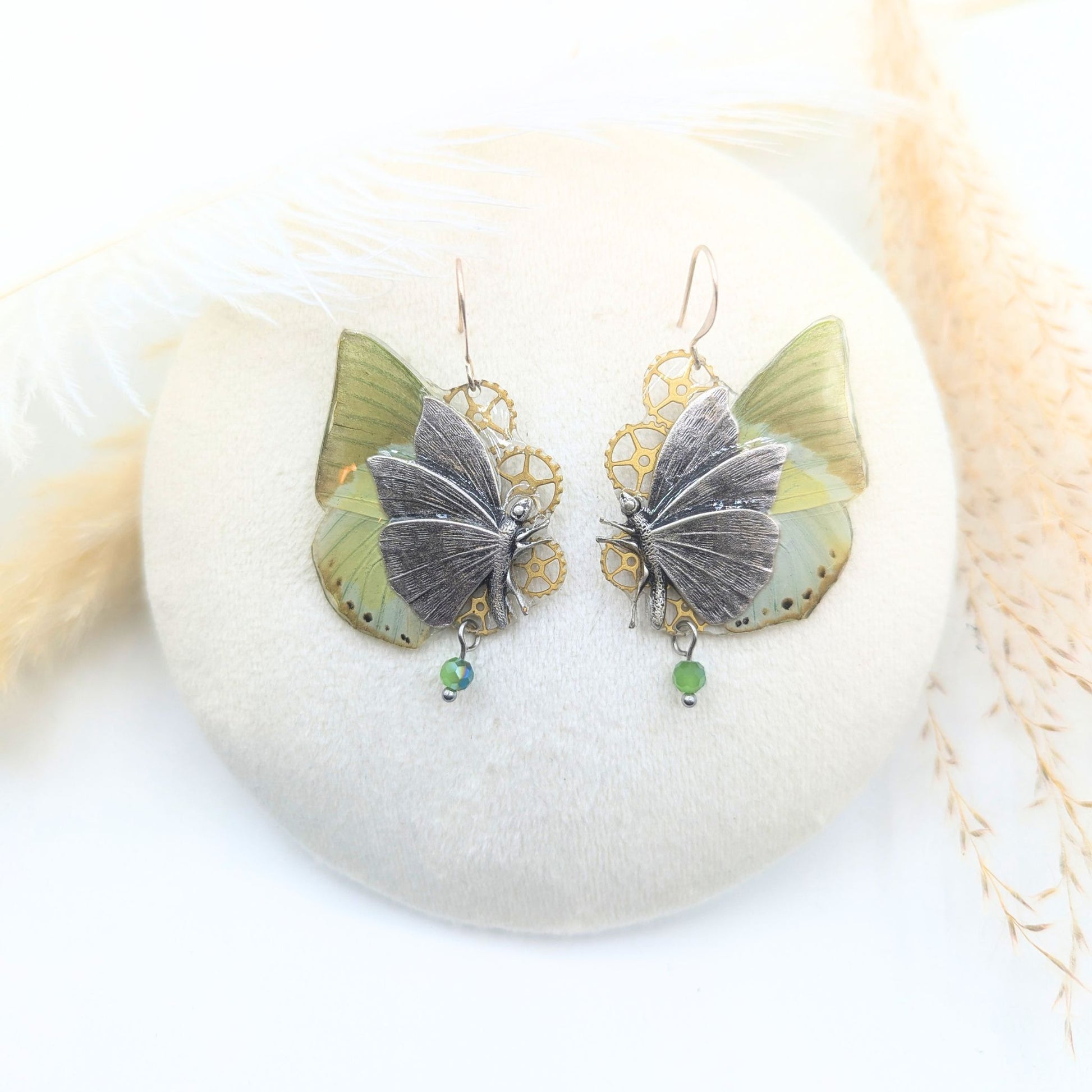 Boucles Chrysalide Green Charaxes vert – nouvelle vue bijou steampunk Art Nouveau Victorian Rehab
