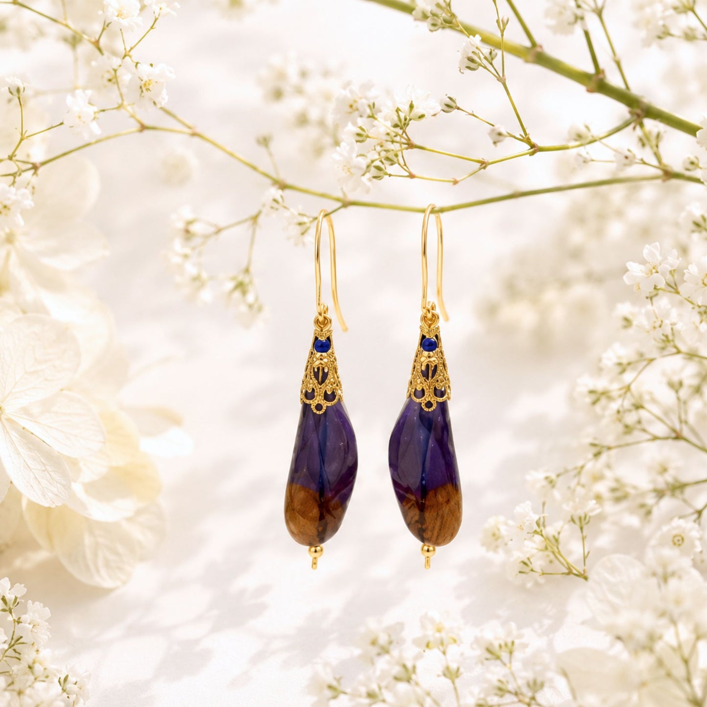 Boucles Méandres libellule bleue portées – bijou fairycore fait main Hérault Victorian Rehab