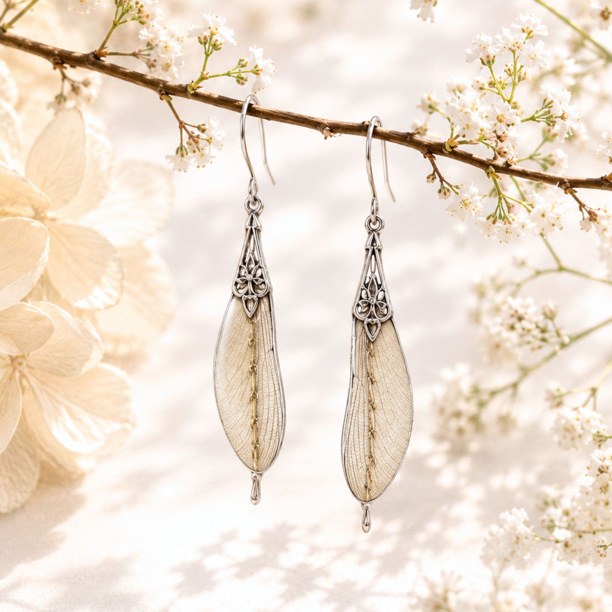 Boucles d'oreille Méandres libellule transparente – ailes de fée bijou Art Nouveau | Victorian Rehab