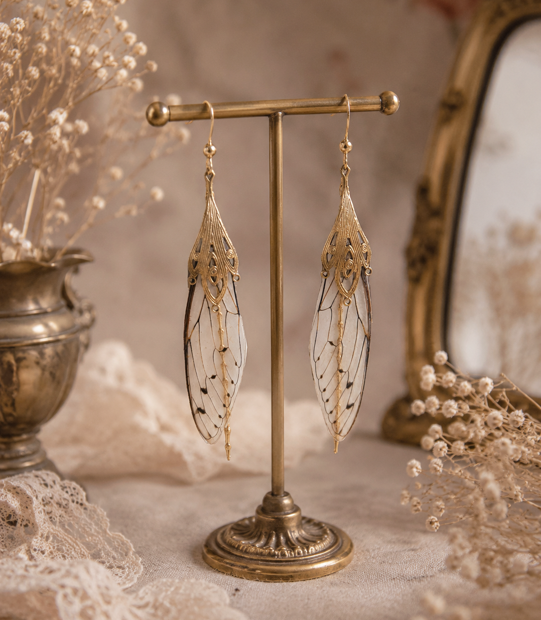 Boucles d'oreille Bohême cigale argentée – vue d'ensemble | Victorian Rehab