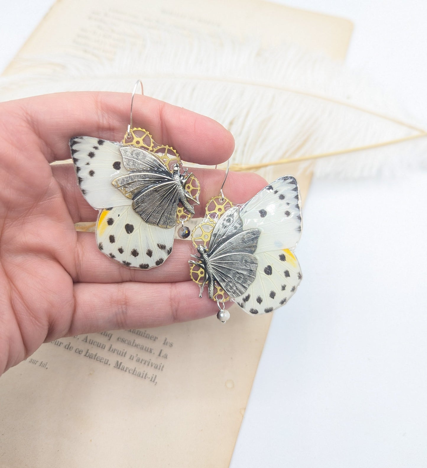 Bijou cabinet de curiosités ailes de papillon Calypso et pièces d'horlogerie argentées – Victorian Rehab