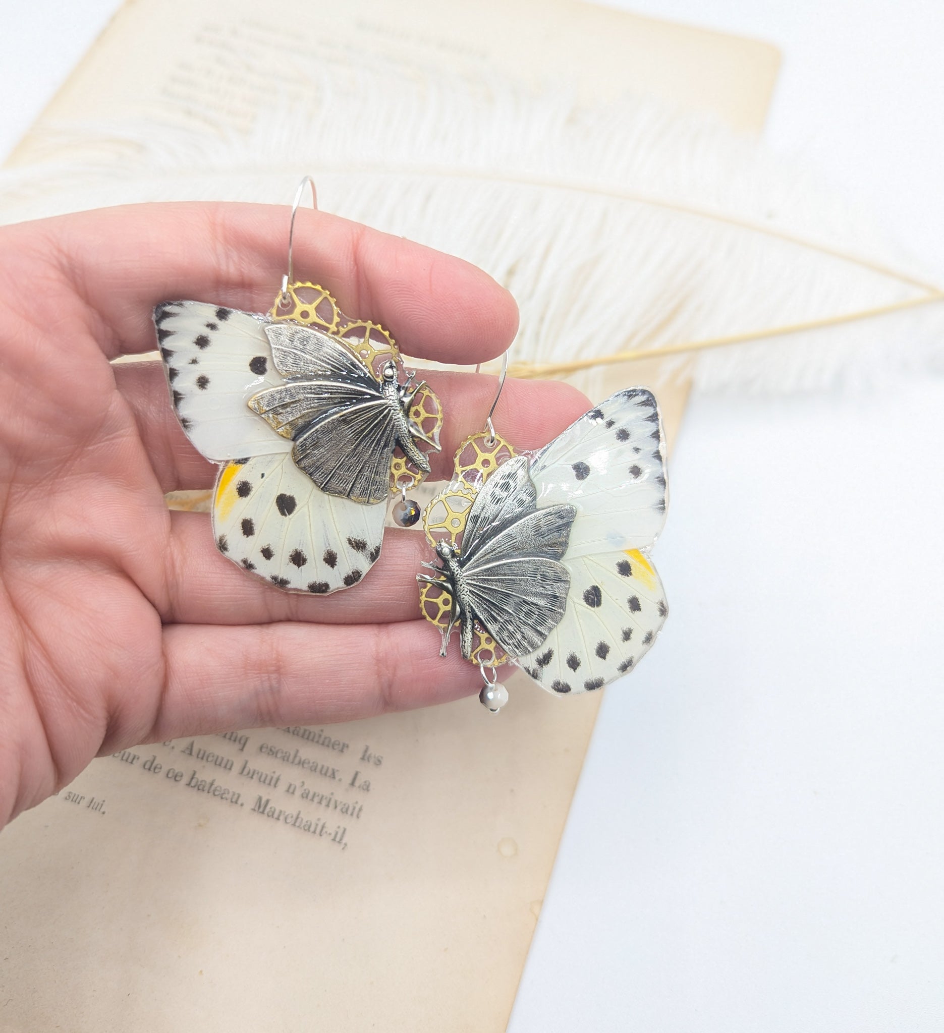 Bijou cabinet de curiosités ailes de papillon Calypso et pièces d'horlogerie argentées – Victorian Rehab