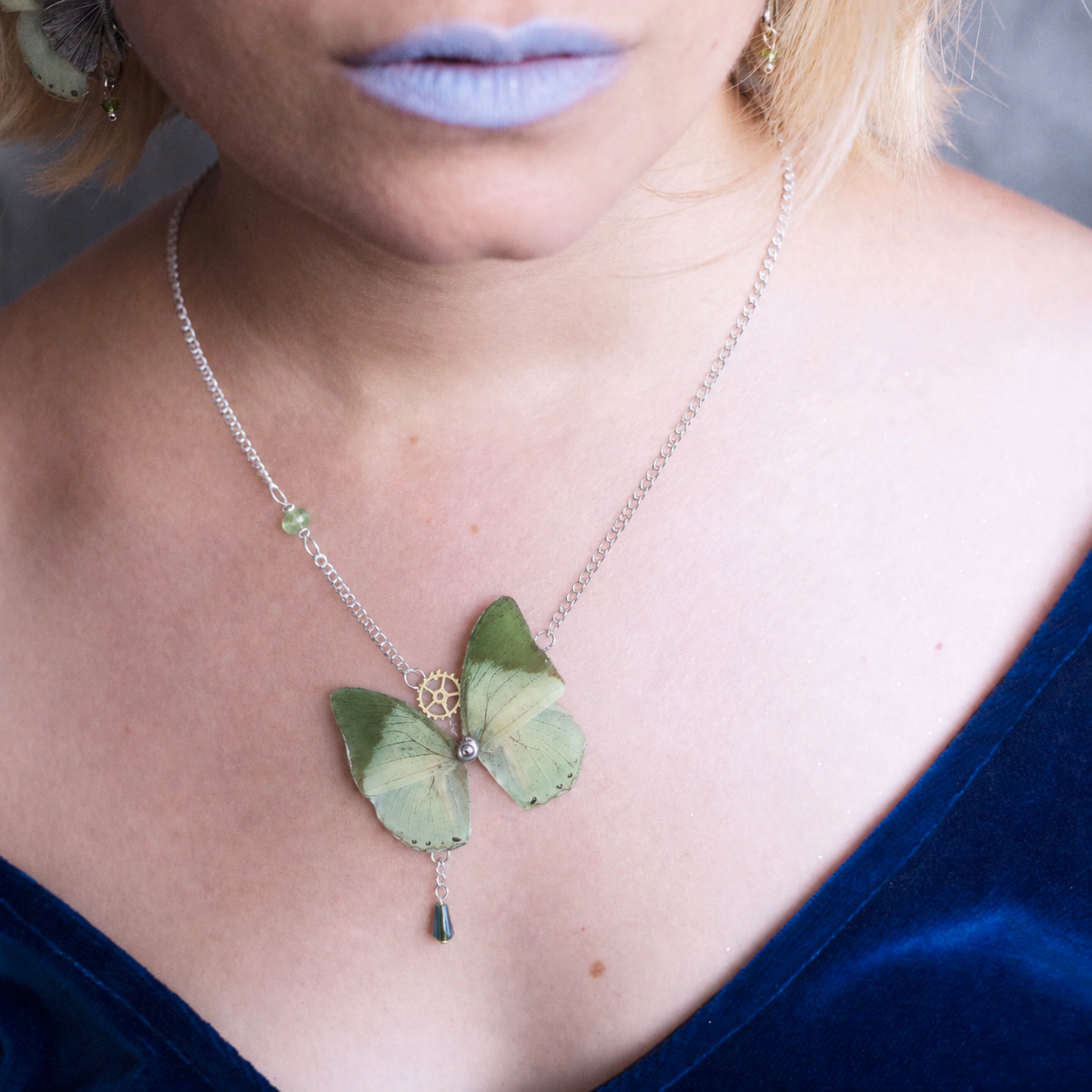 Collier Psyché Green Charaxes doré – bijou Art Nouveau fait main Victorian Rehab