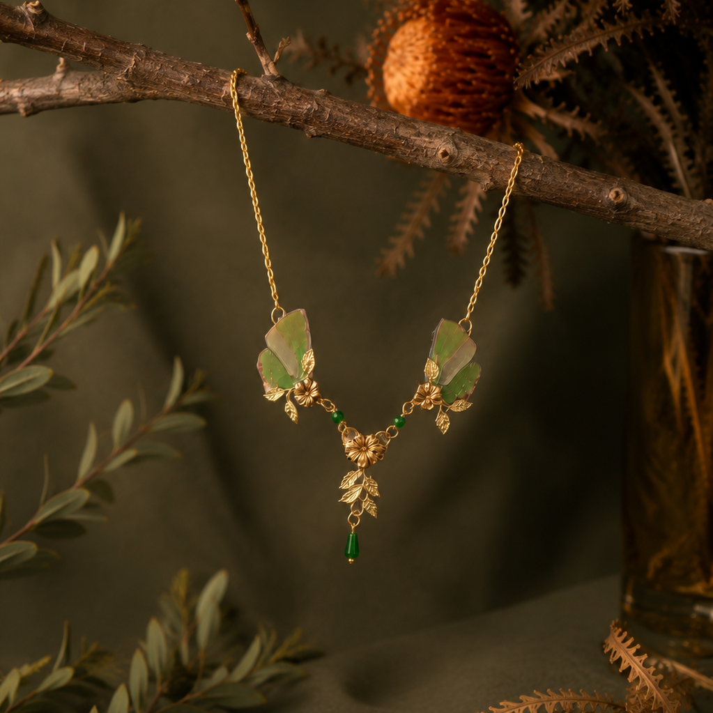 Collier Naturalia Grand Modèle papillon vert tilleul – Victorian Rehab